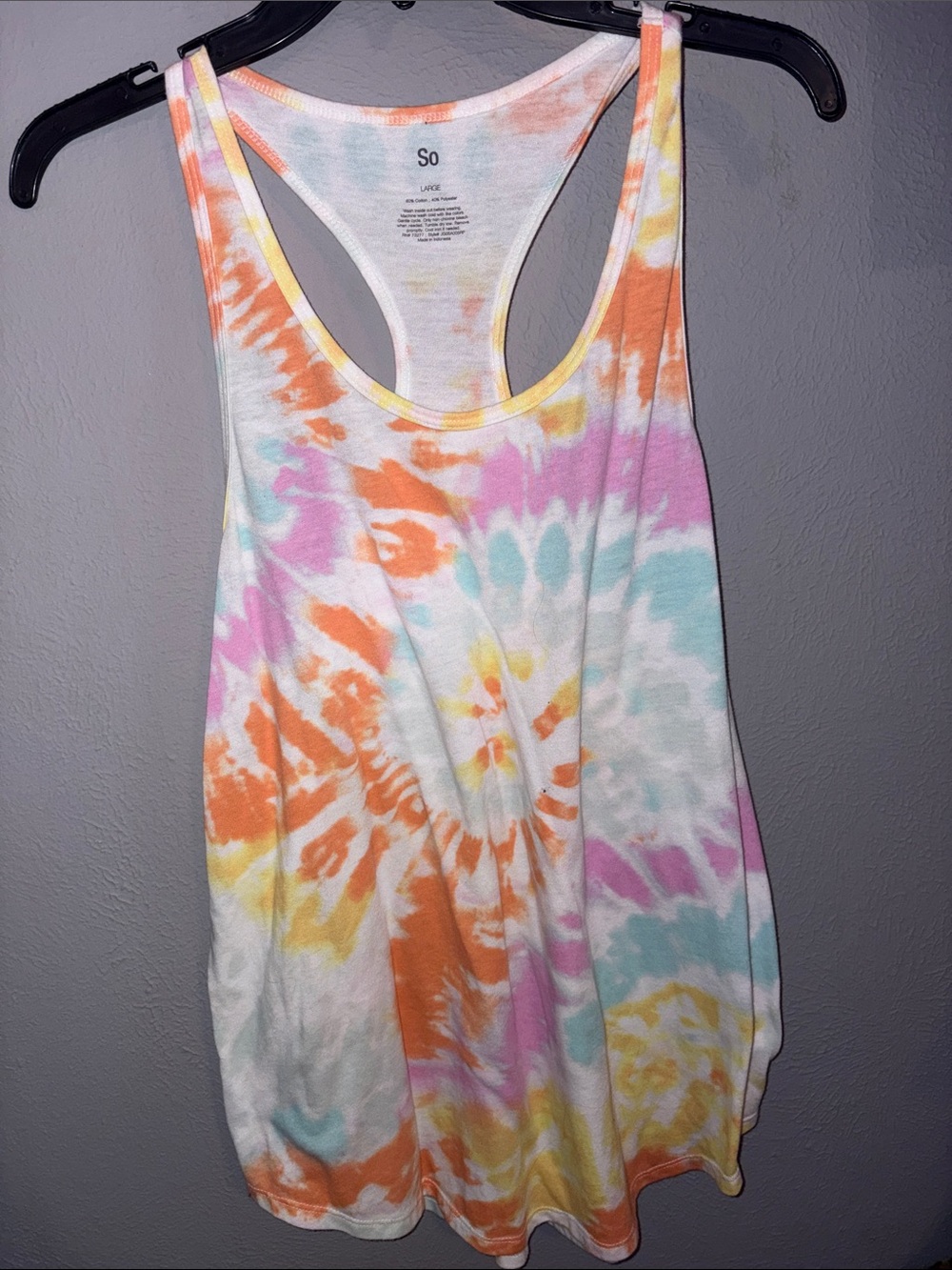 SO Pastel Tie-Dye Racerback Tank Top - Orange Pink Yellow Aqua